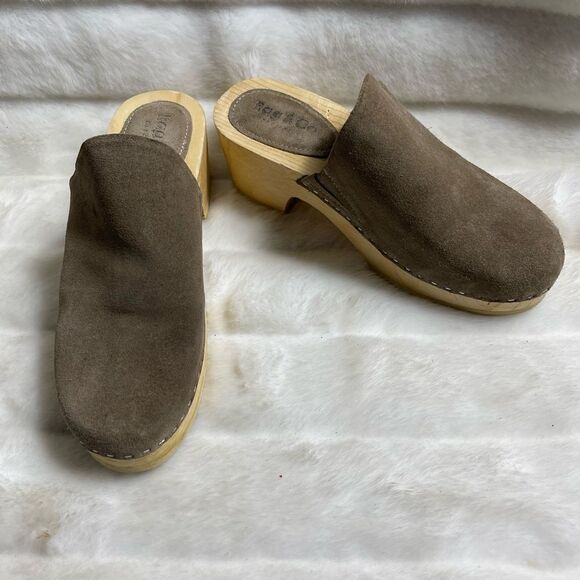 Rag & Co Darcie taupe suede clogs wooden block heels EUR 38 - Picture 9 of 11